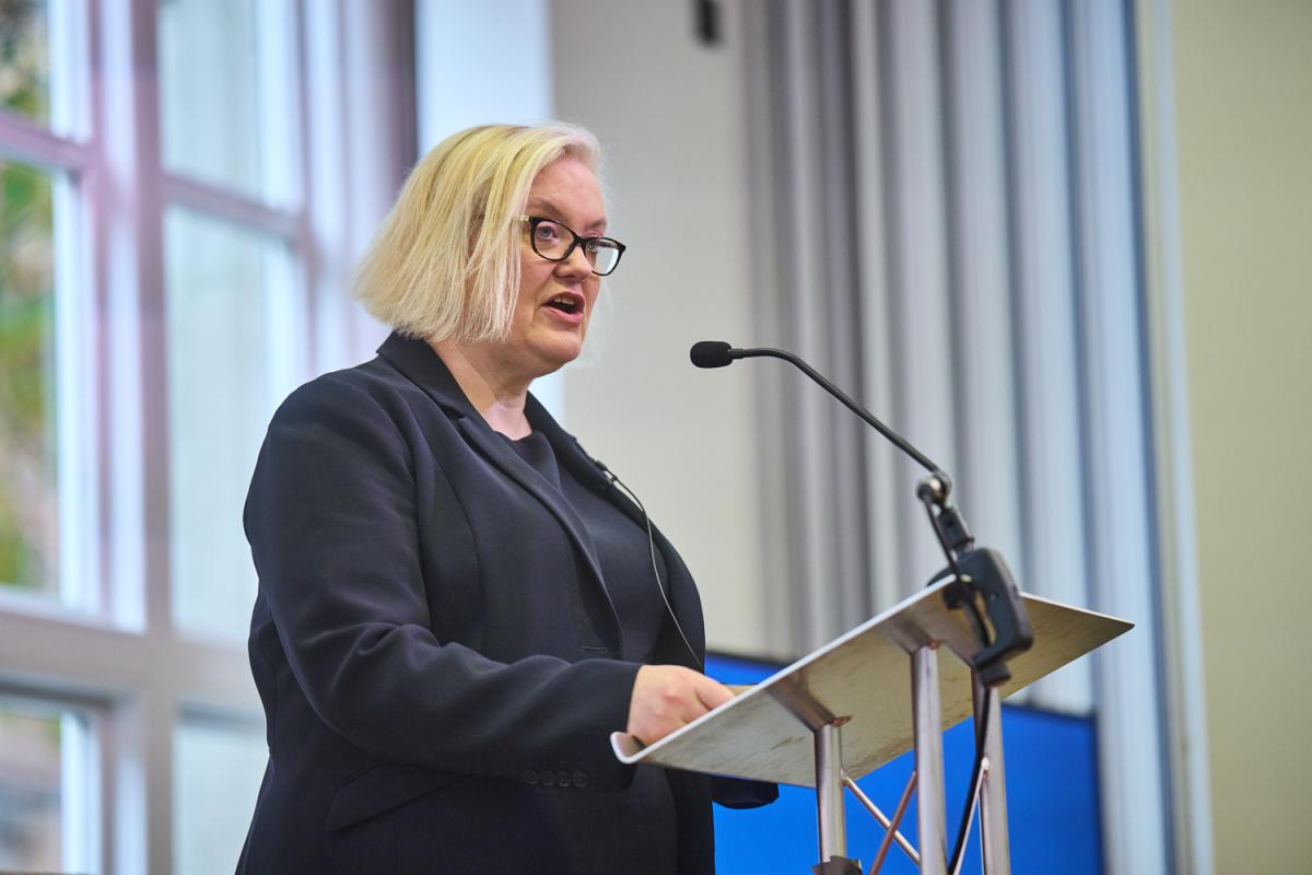 Baroness Fiona Twycross speaking at Manchester Central Library