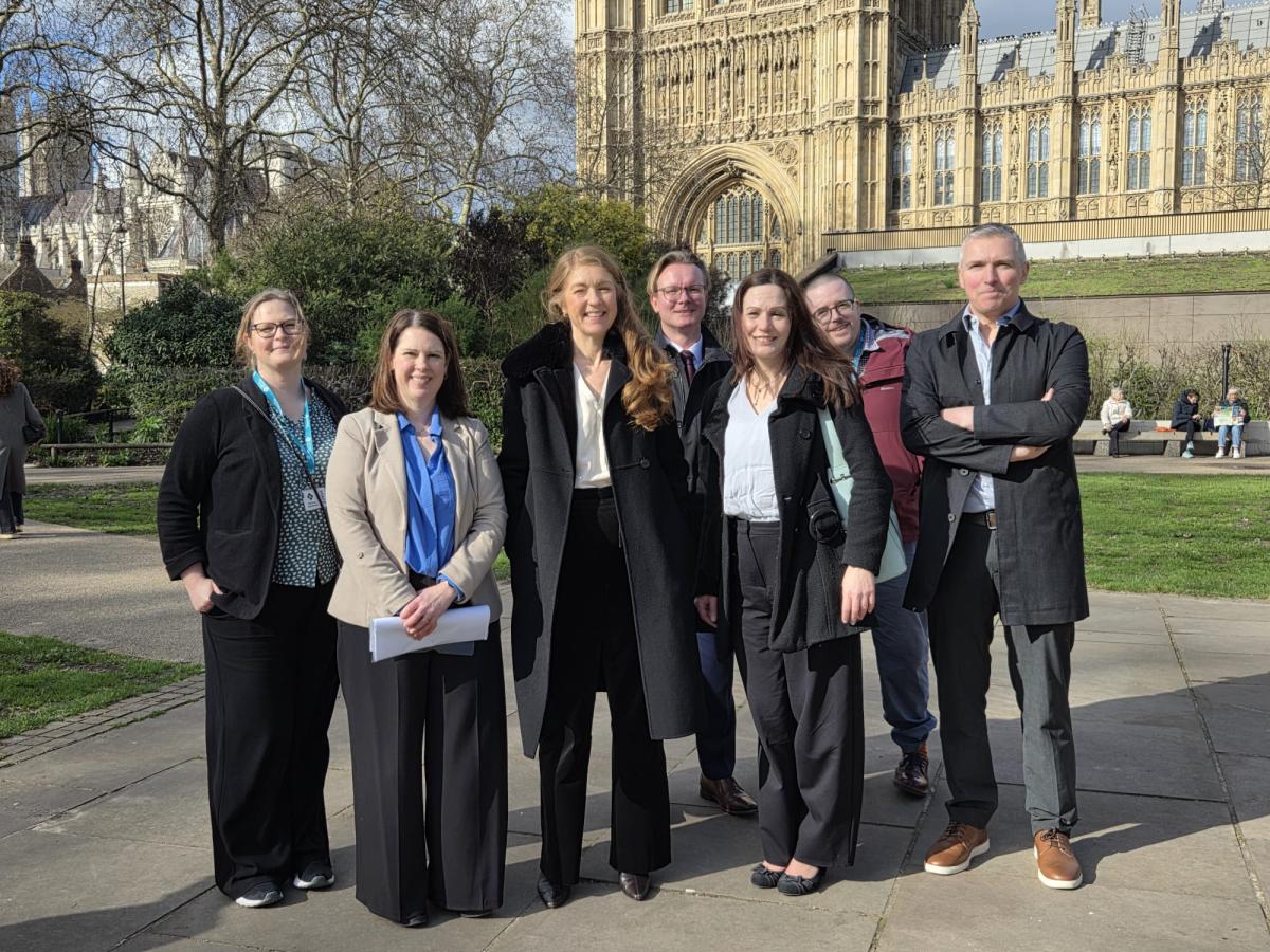 The Libraries Connected staff team outside Parliament