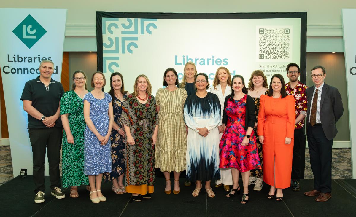 Photo of staff team on stage at the Libraries Connected Awards
