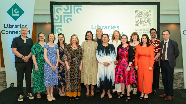 Photo of staff team on stage at the Libraries Connected Awards