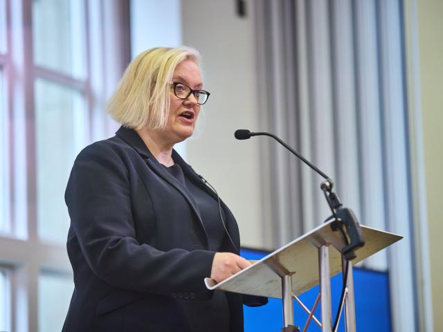 Baroness Fiona Twycross speaking at Manchester Central Library