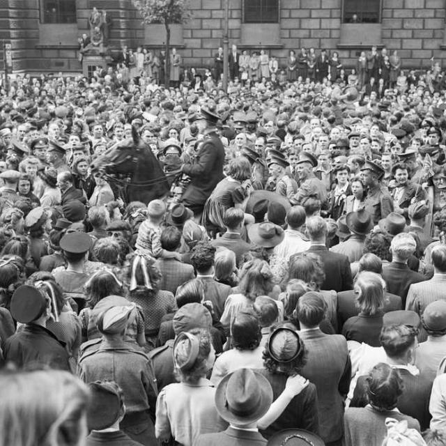 A photograph of VE Day celebrations in London.
