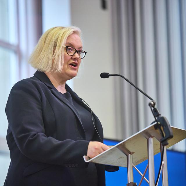 Baroness Fiona Twycross speaking at Manchester Central Library